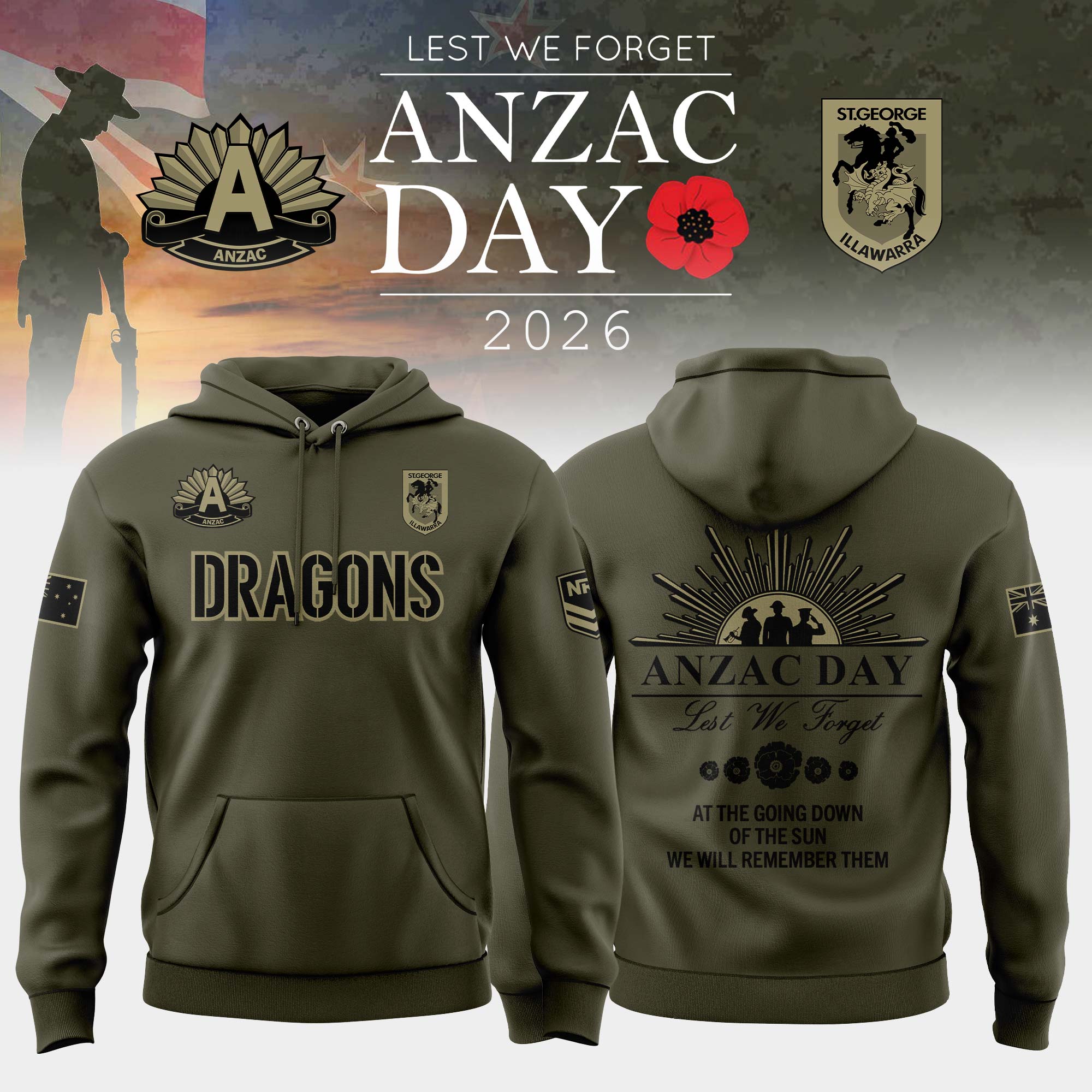 St. George Illawarra Dragons Anzac Day Hoodie