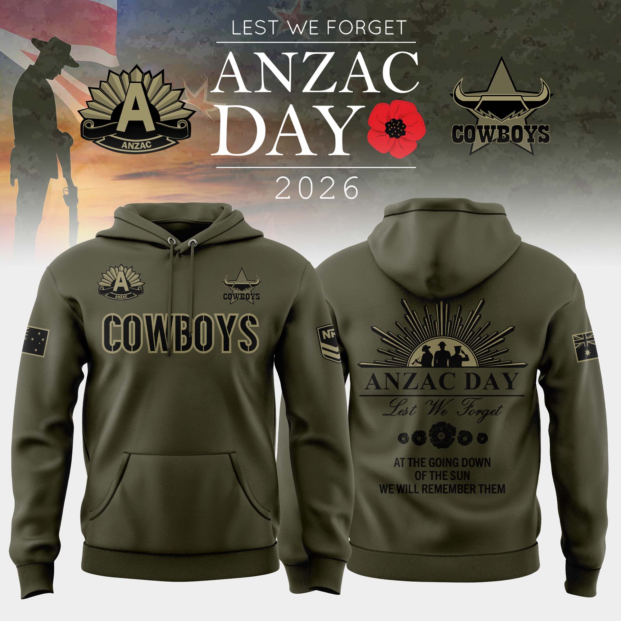NQ Cowboys Anzac Day Hoodie