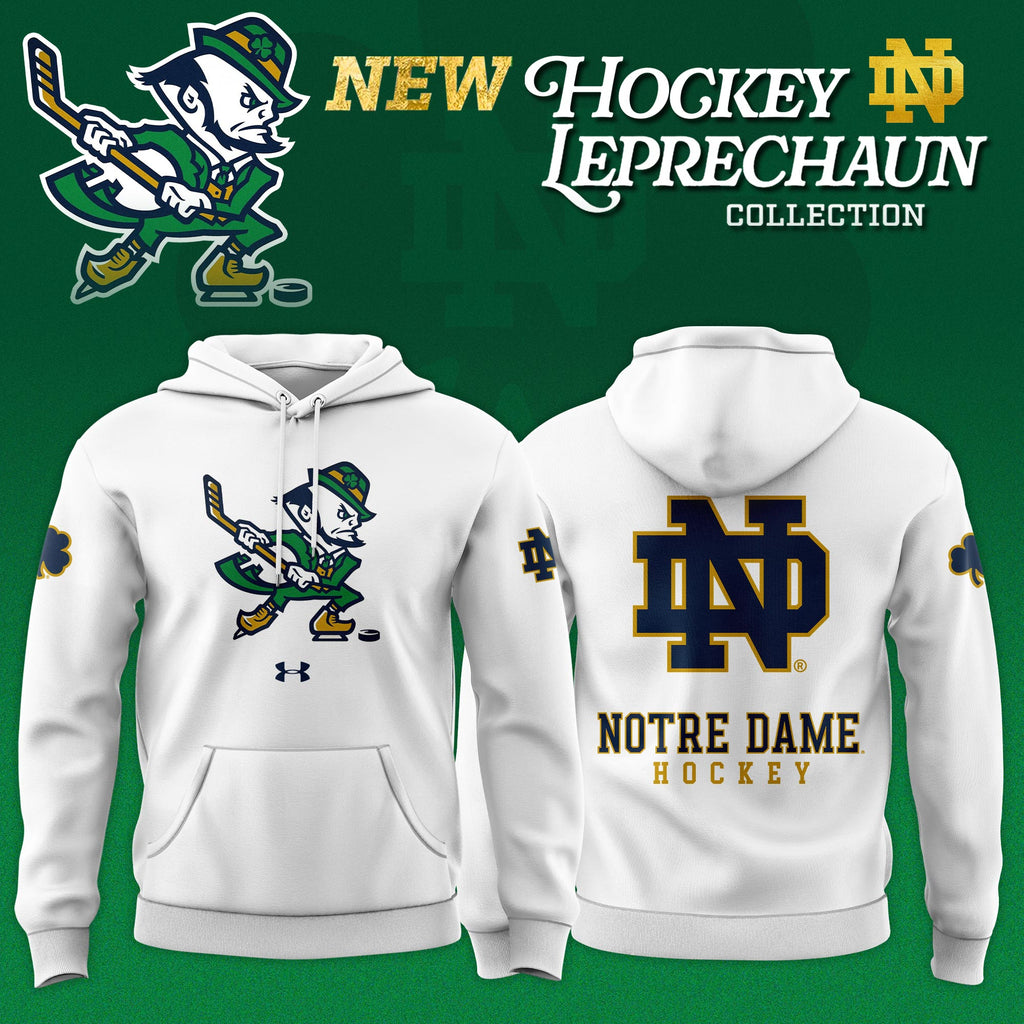 _ Notre Dame Fighting Irish Hockey Leprechaun Limited Editions Hoodie - White