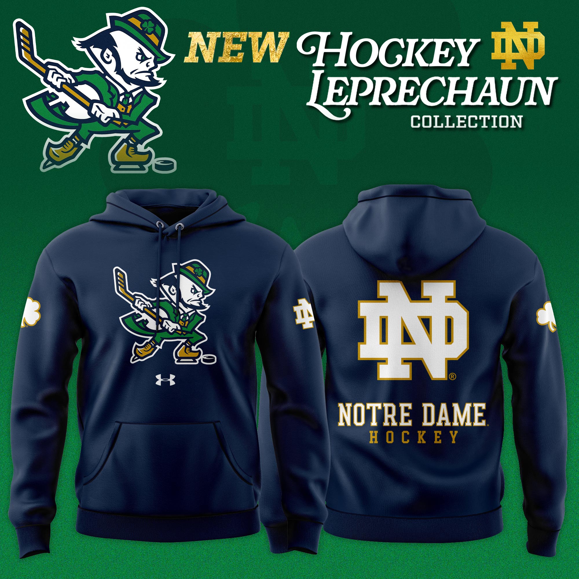 _ Notre Dame Fighting Irish Hockey Leprechaun Limited Editions Hoodie - Navy