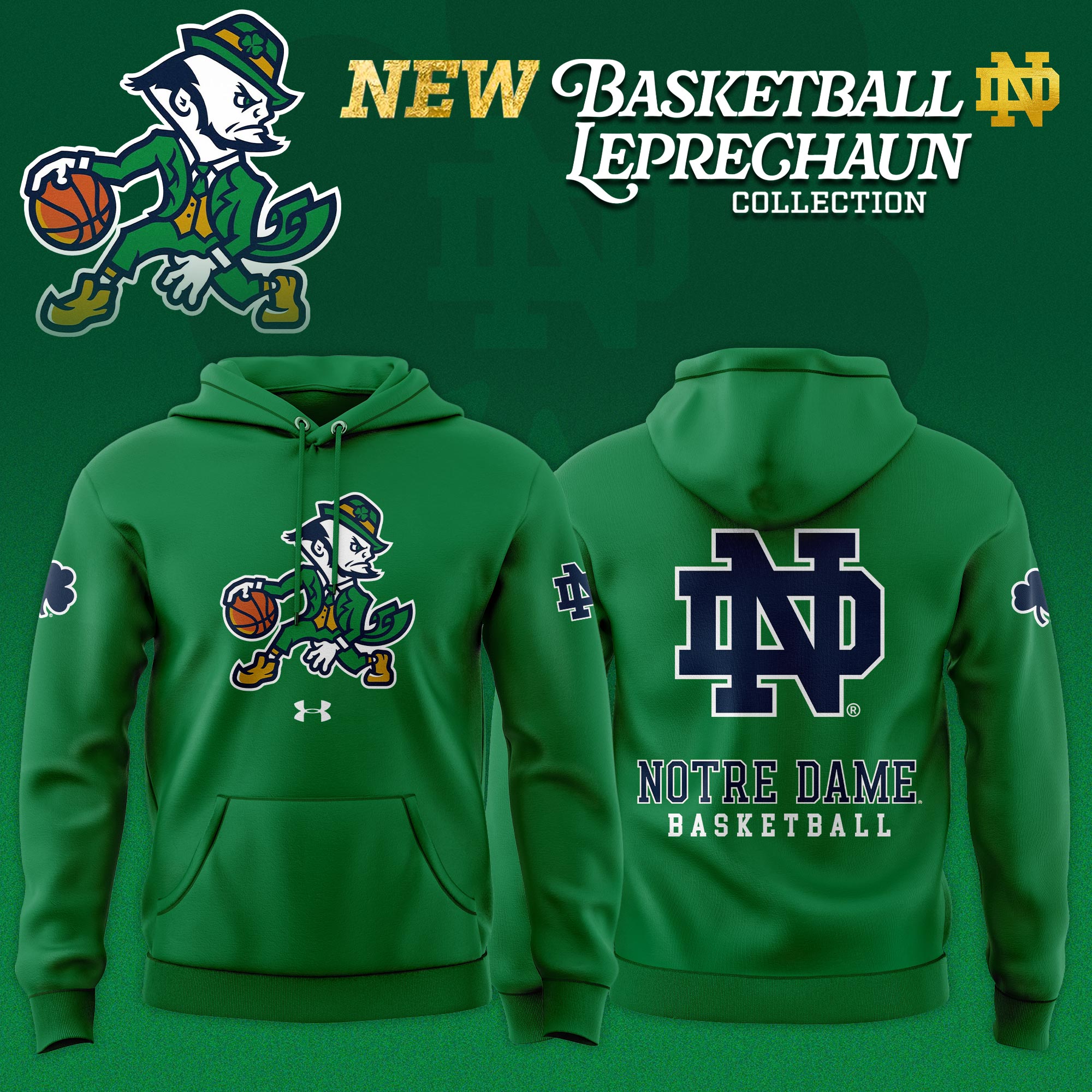 _ .Notre Dame Fighting Irish Basketball Leprechaun Limited Editions Hoodie - Green