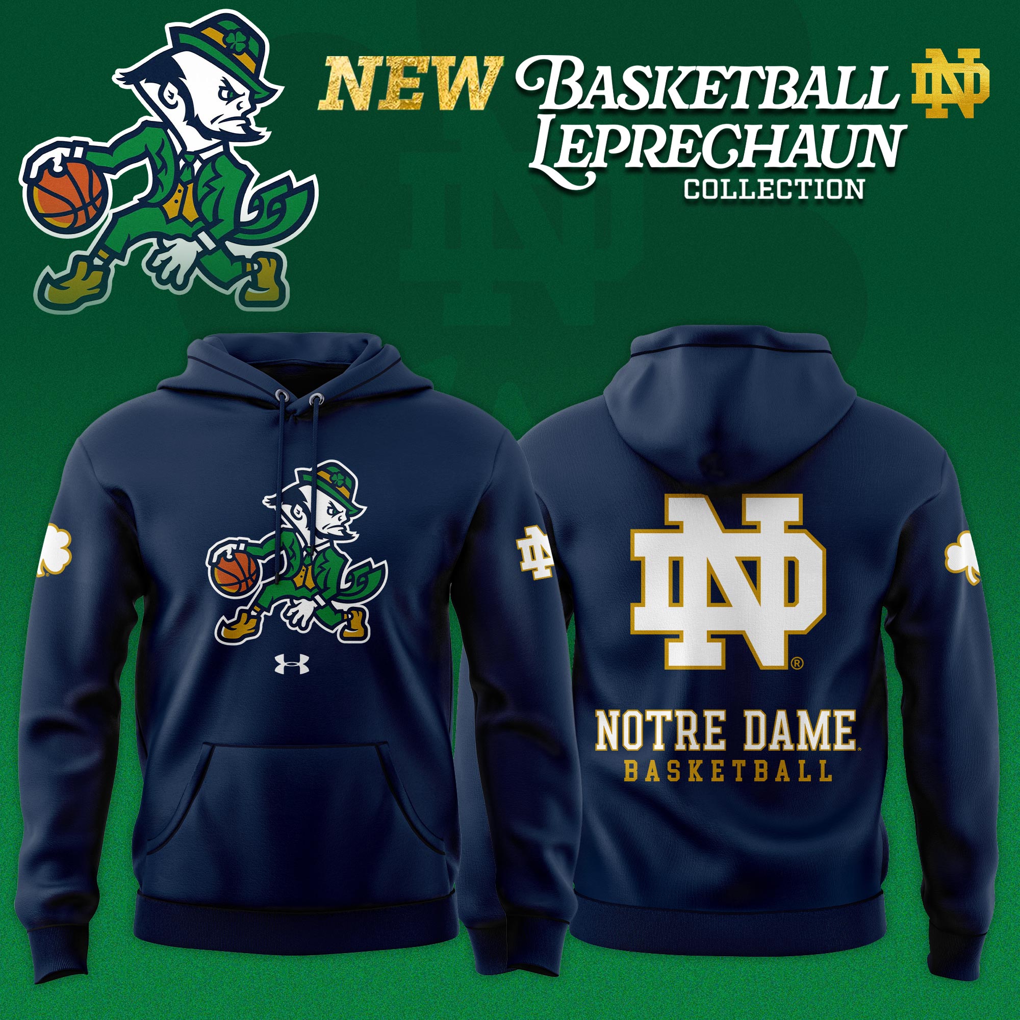 _ .Notre Dame Fighting Irish Basketball Leprechaun Limited Editions Hoodie - Navy