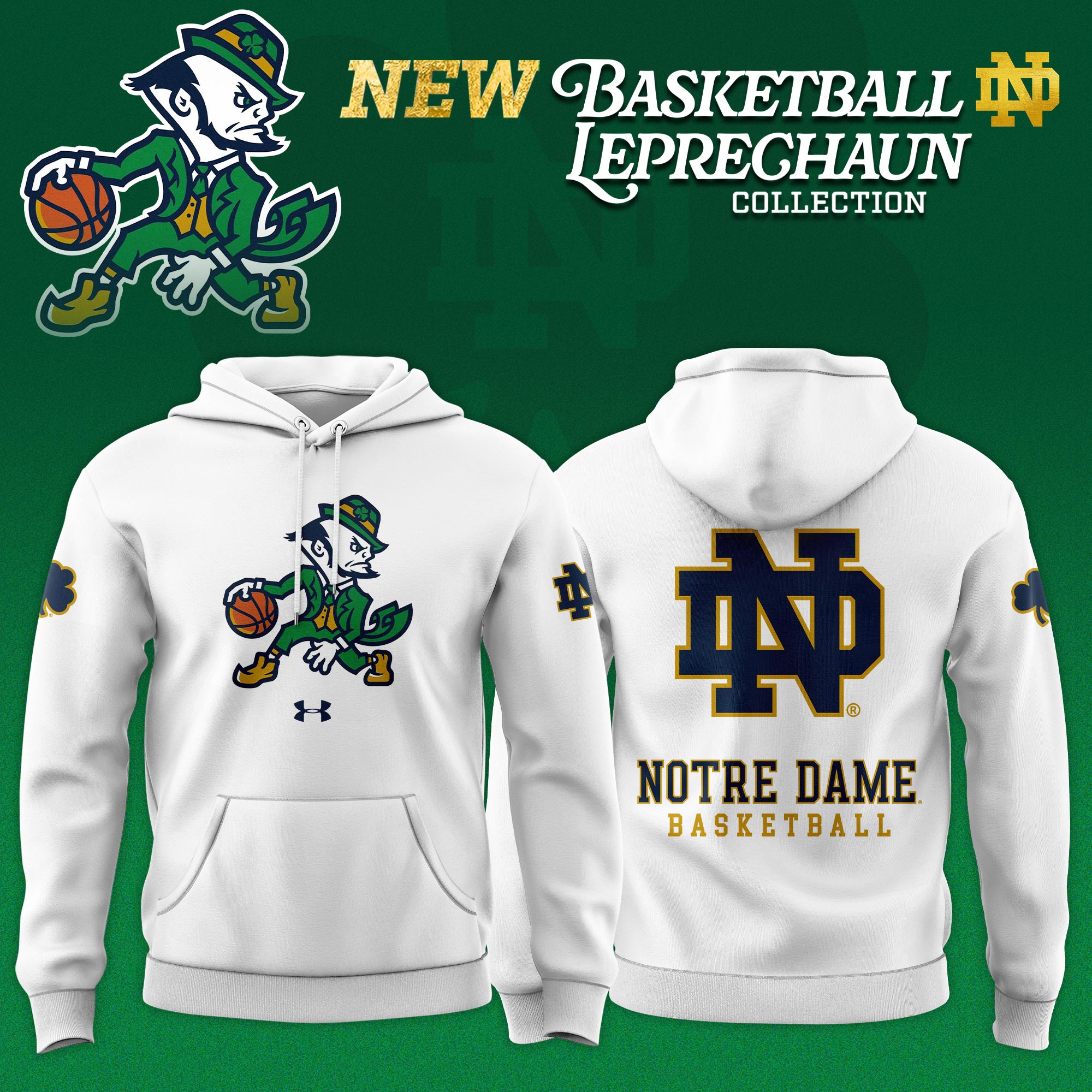 _ .Notre Dame Fighting Irish Basketball Leprechaun Limited Editions Hoodie - White