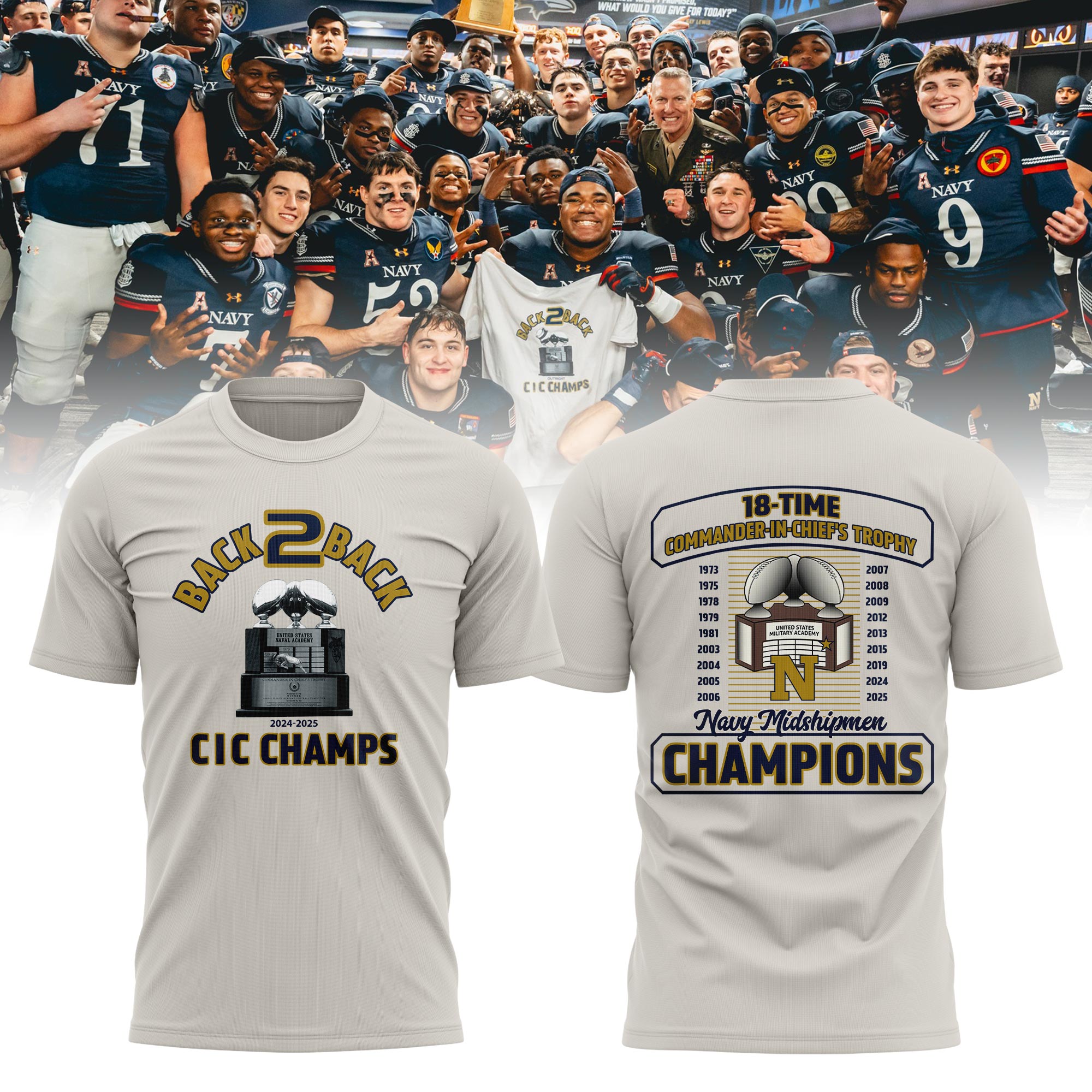 Navy Midshipmen 2025 Commander-in-Chief's Trophy Champions T-Shirt