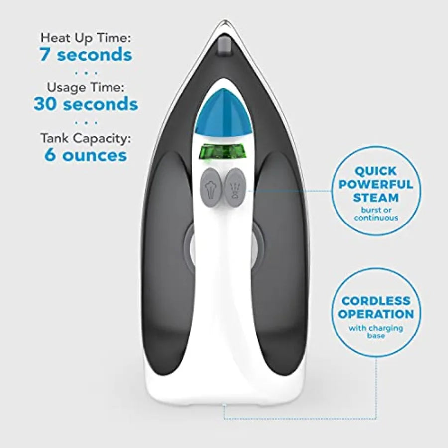 SF-760 Portable Cordless Steam Iron With Carrying Case Non-Stick Sole Plate White