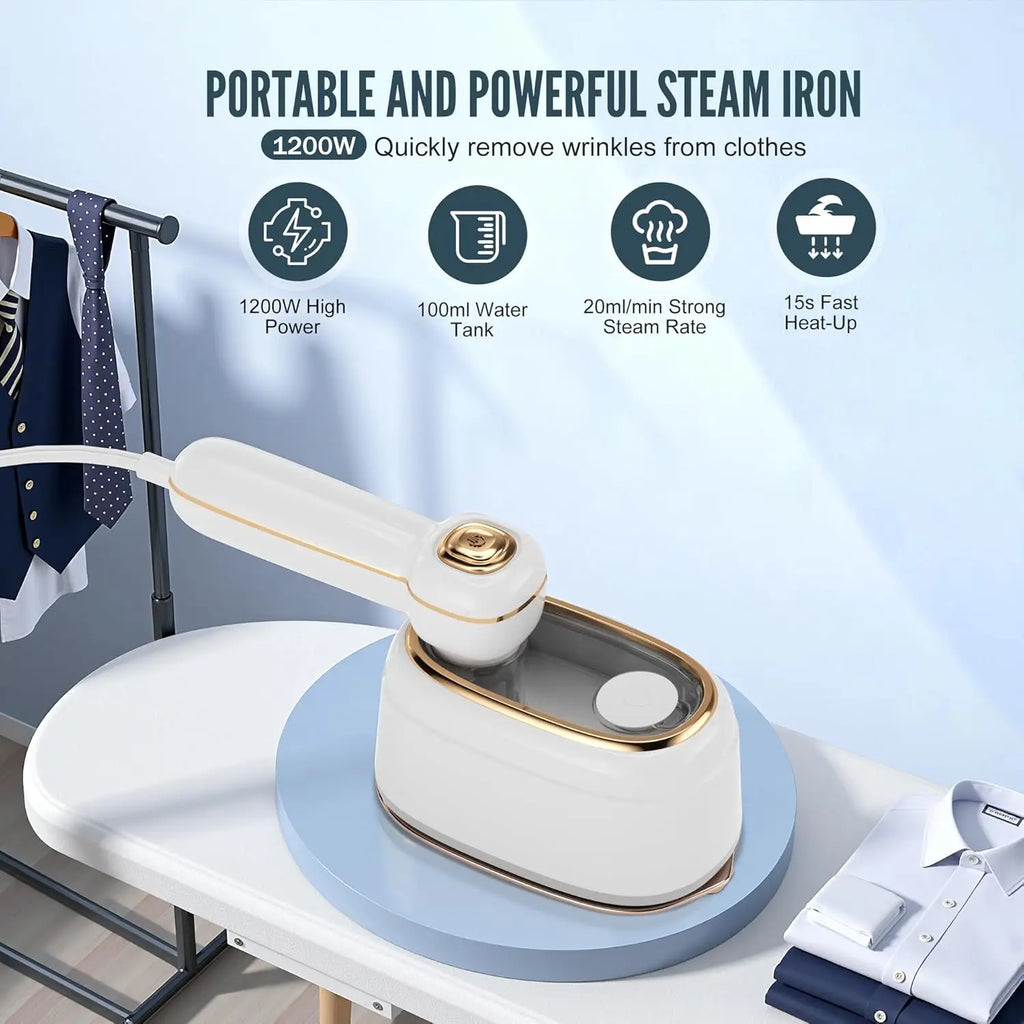 Travel Steamer for Clothes, 1200W Mini Handheld Iron with Fast Heating and Wrinkle Remover, Perfect for On-the-Go Use