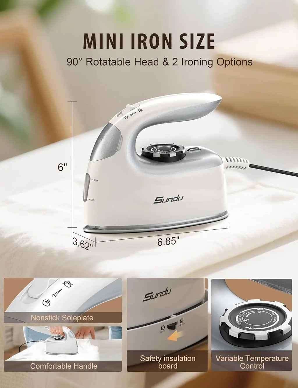 Mini Travel Iron with Steam,1000W Portable Non-Stick Soleplate for Quilting & Sewing,Digital Temperature Control