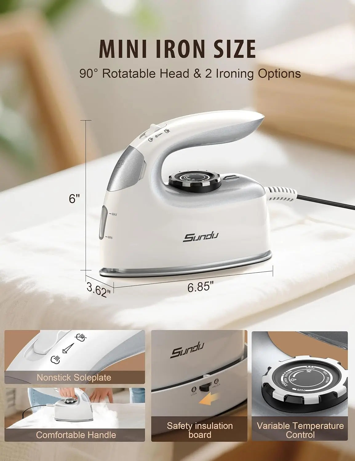Mini Travel Iron with Steam,1000W Portable Non-Stick Soleplate for Quilting & Sewing,Digital Temperature Control