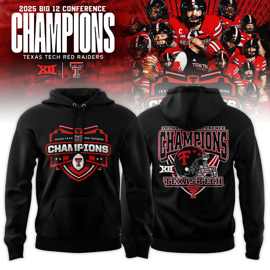 Texas Tech Red Raiders 2025 Big 12 Football Champions Locker Room Hoodie - Black