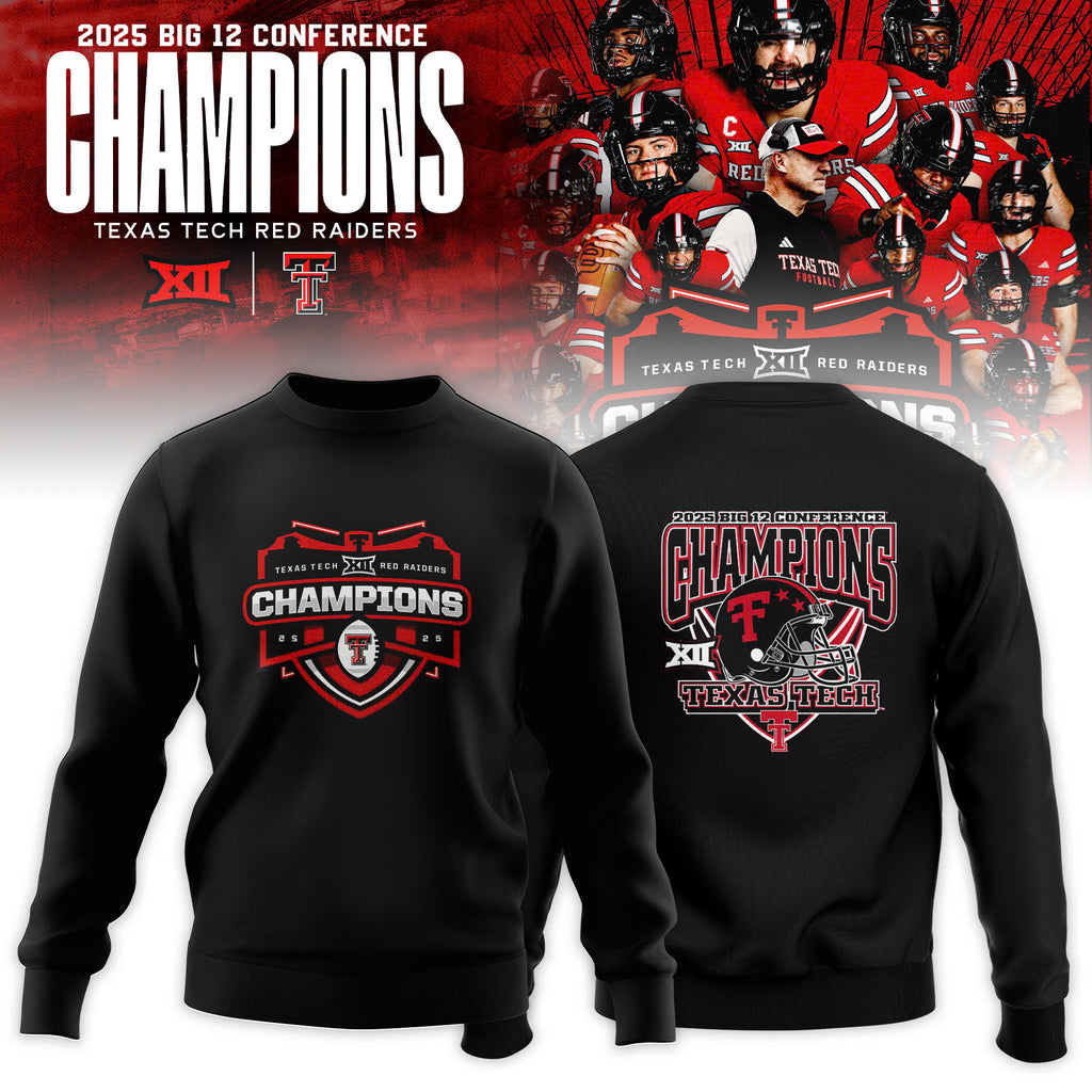Texas Tech Red Raiders 2025 Big 12 Football Champions Locker Room Sweatshirt - Black