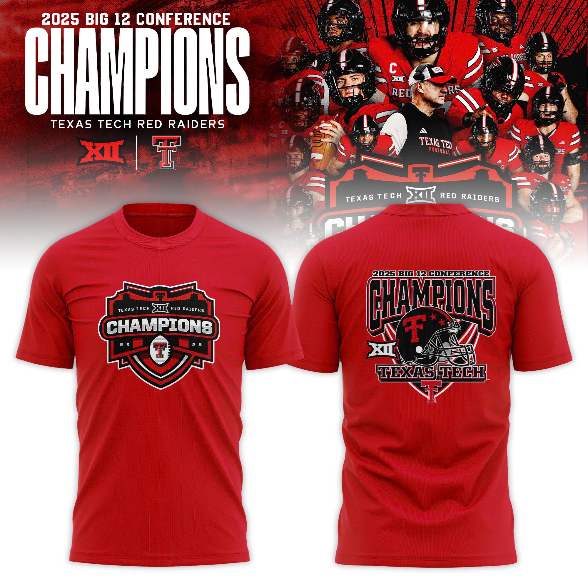 Texas Tech Red Raiders 2025 Big 12 Football Champions Locker Room T-shirt