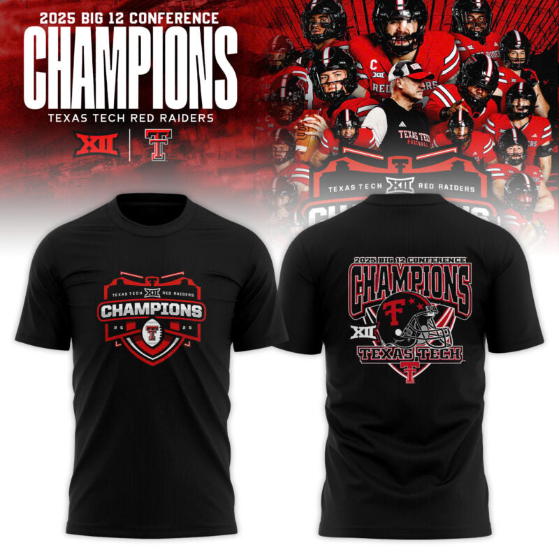 Texas Tech Red Raiders 2025 Big 12 Football Champions Locker Room T-shirt - Black