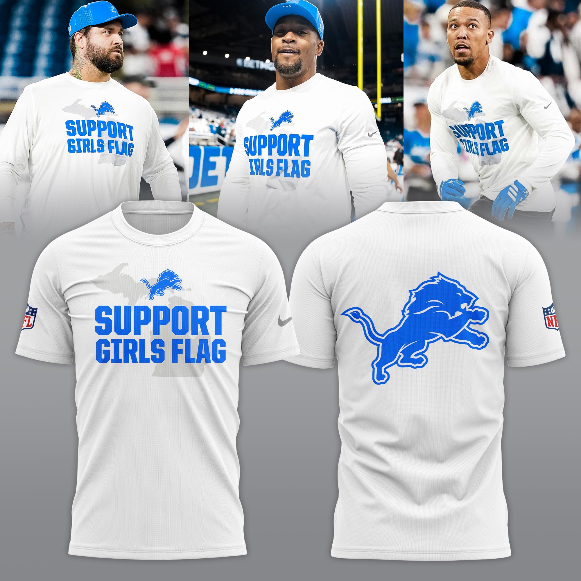 _ .Detroit Lions "Support Girls Flag" Limited Edition T-shirt