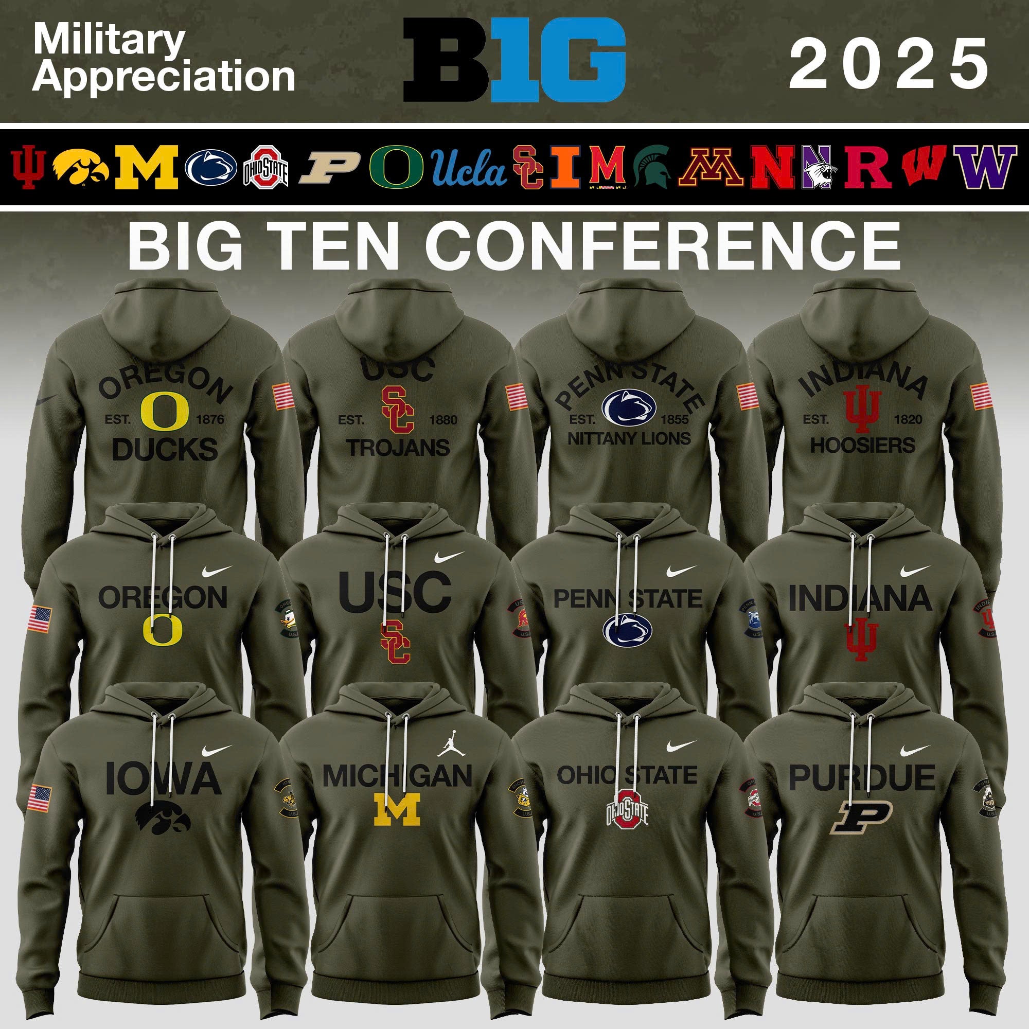 Big Ten Conference Teams 2025 Military Appreciation Limited Edition Hoodie