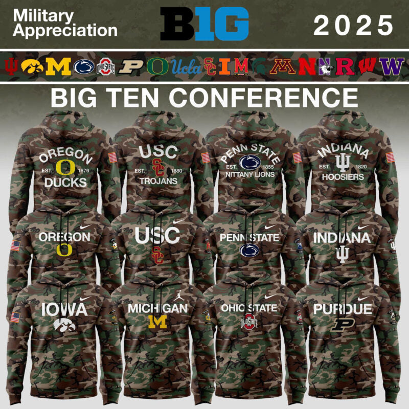 Big Ten Conference Teams 2025 Military Appreciation Limited Edition Hoodie - Camo