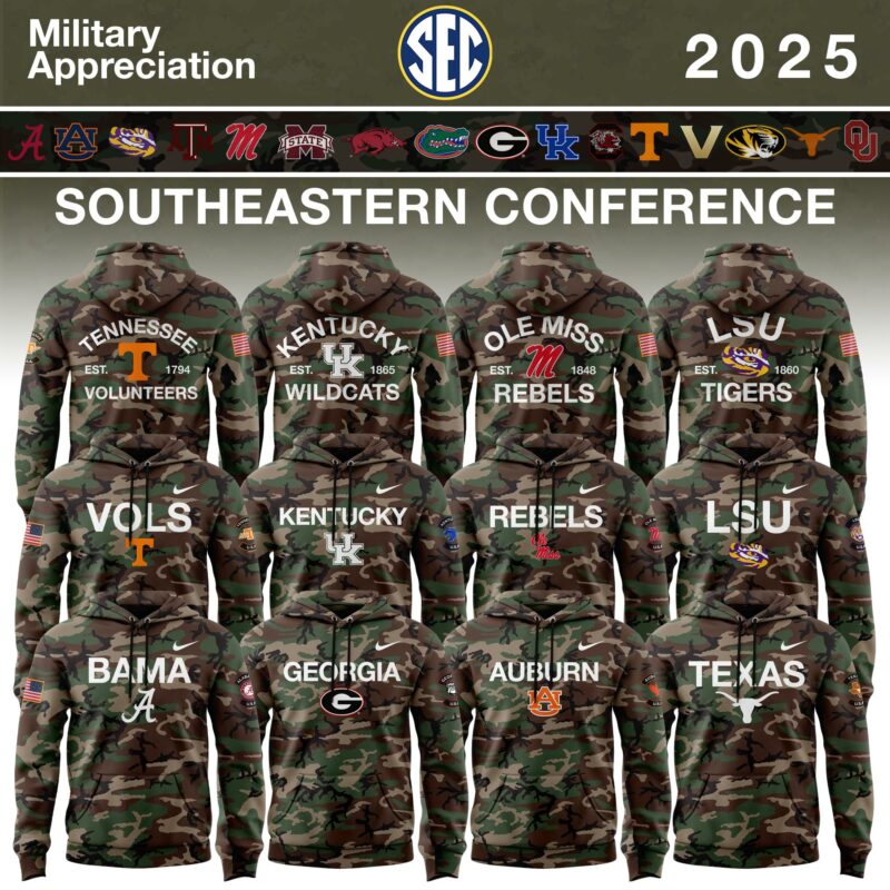 Southeastern Conference Teams 2025 Military Appreciation Limited Edition Hoodie - Camo