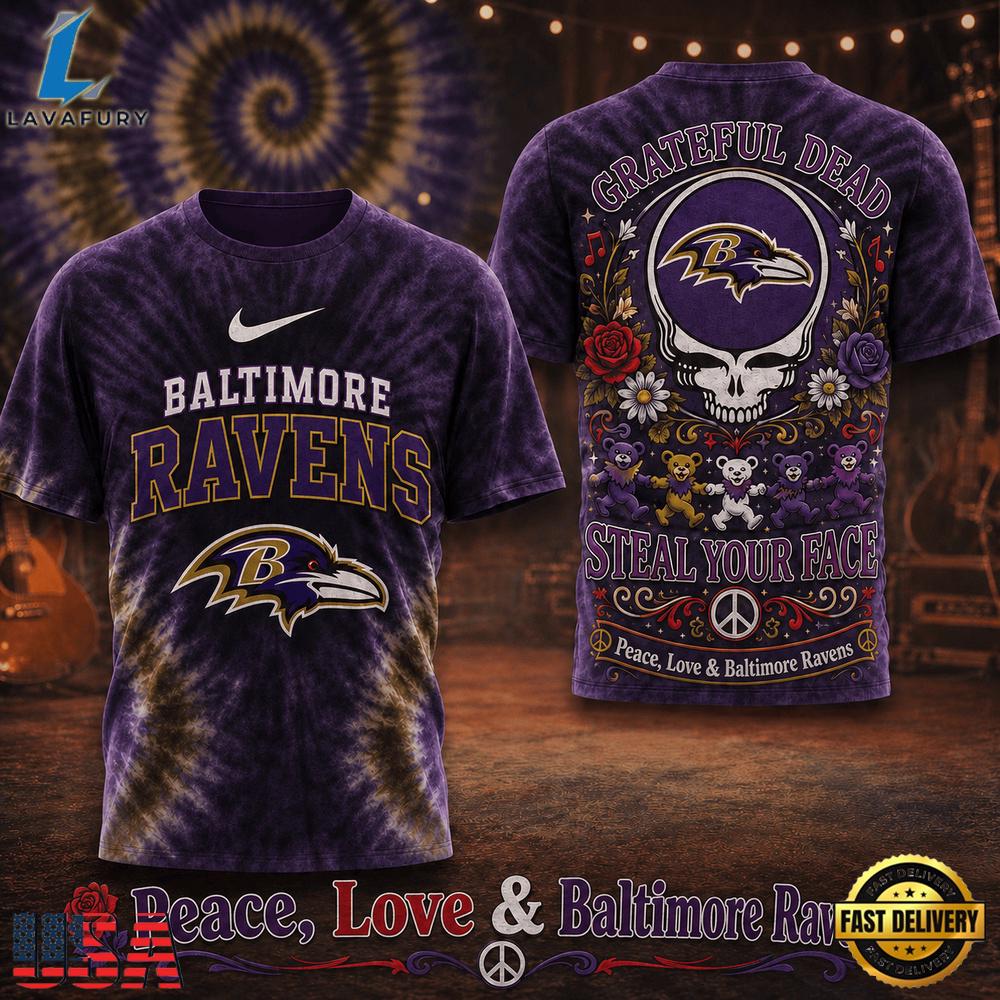 Baltimore Ravens NFL x Greateful Dead Steal Your Face New 2026 T Shirt