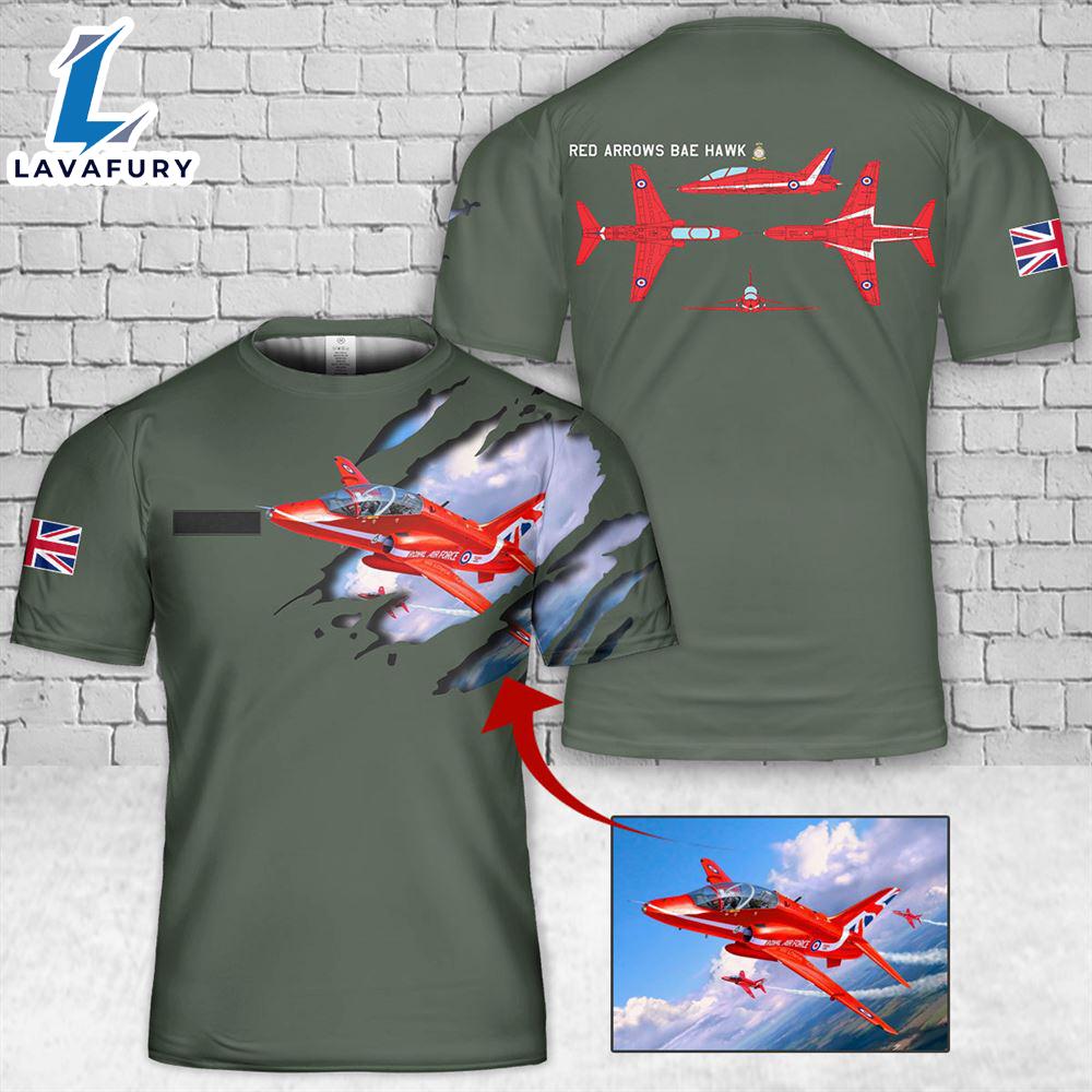 Custom Name And Image Royal Air Force Aerobatic Team Red Arrows BAE HAWK T-Shirt 3D 4th Of July