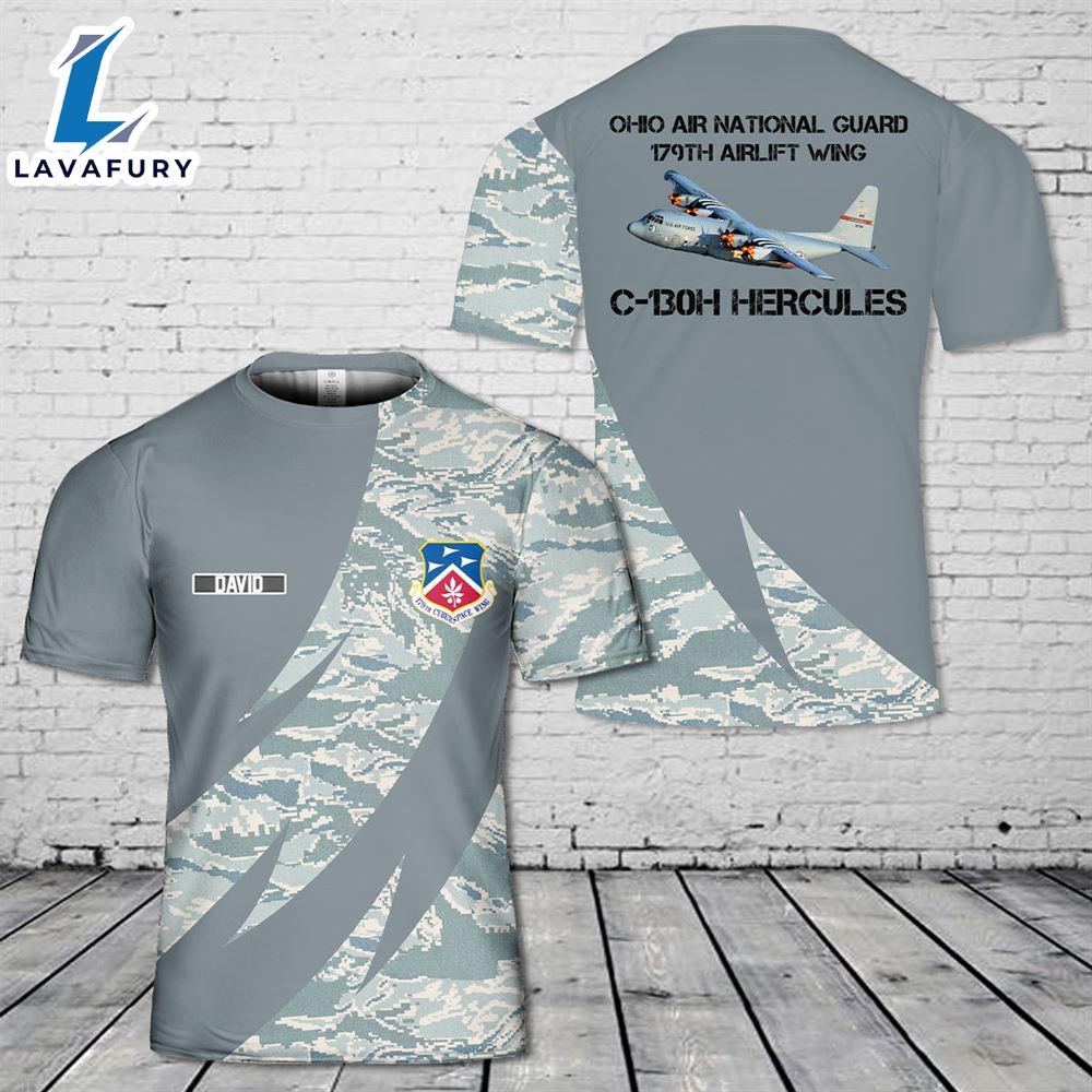Custom Name Ohio Air National Guard 179th Airlift Wing C-130H Hercules 3D T-Shirt 4th Of July Shirt