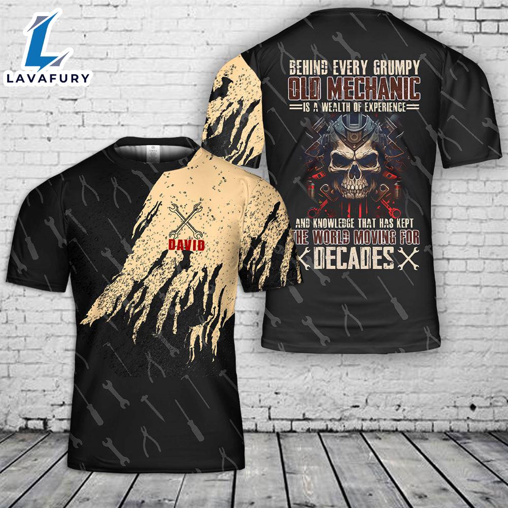 Custom Name Old Mechanic T-Shirt 3D 4th Of July Shirt