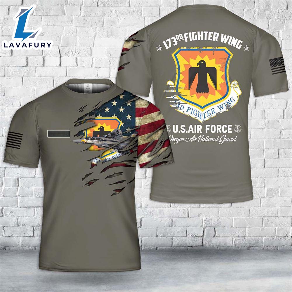 Custom Name Oregon Air National Guard 173rd Fighter Wing F-15C Eagle T-Shirt 3D 4th Of July Shirt