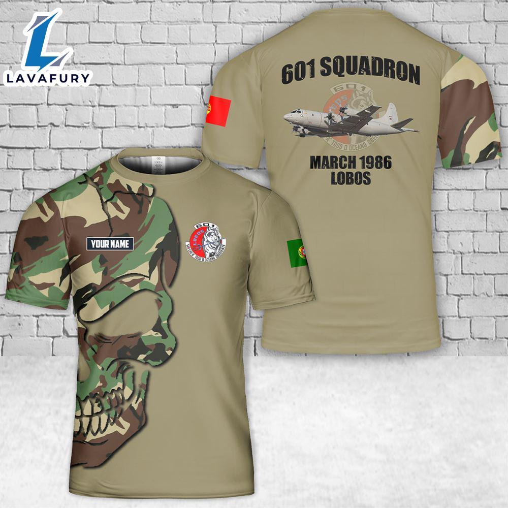 Custom Name Portuguese Air Force 601 Squadron Lobos (Esquadra 601) Lockheed P-3C CUP+ Orion T-Shirt 3D 4th Of July