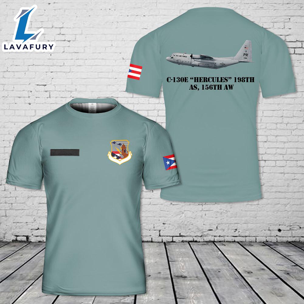 Custom Name Puerto Rico Air National Guard C-130E Hercules 198th AS, 156th AW 3D T-shirt 4th Of July Shirt