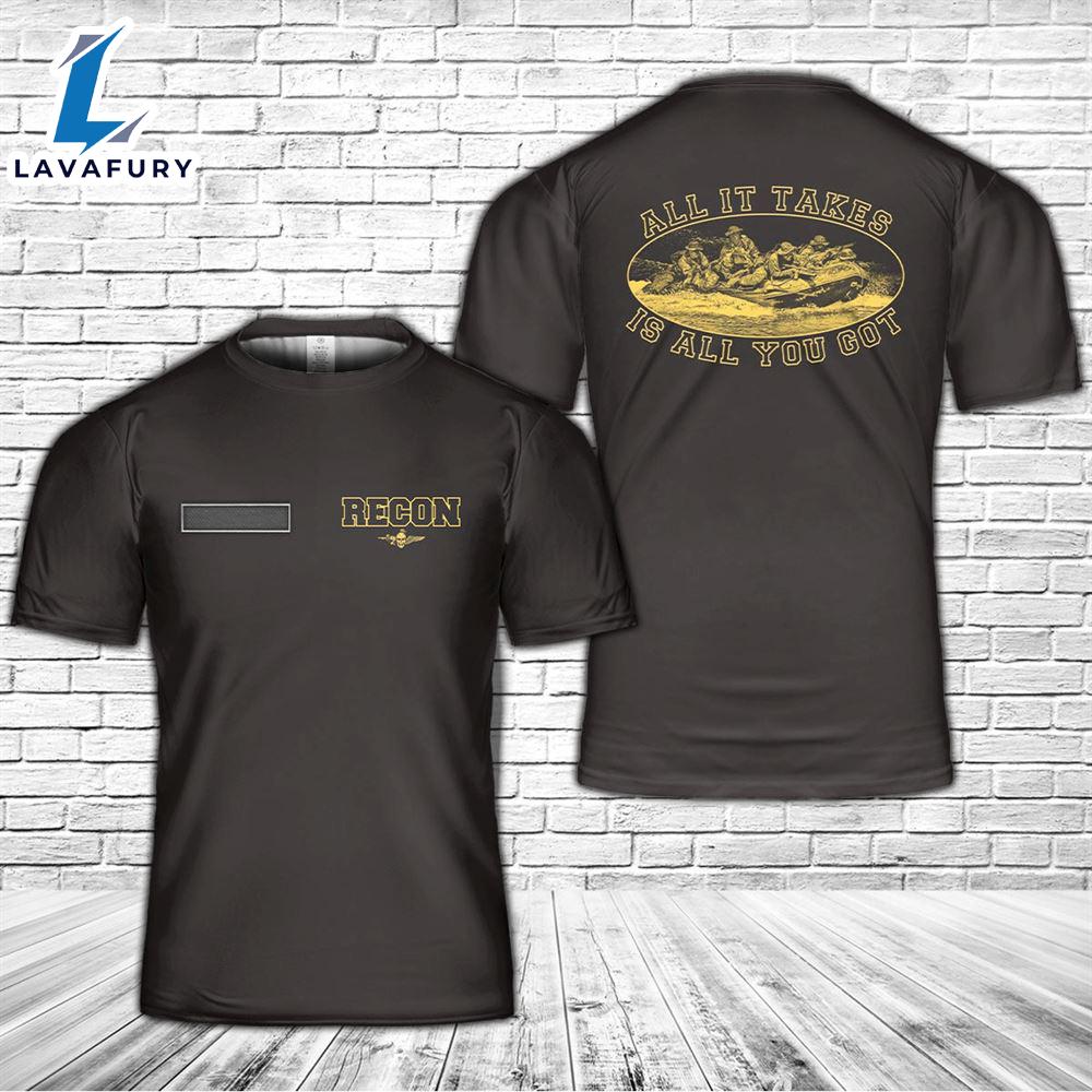 Custom Name Recon infantry Military Combat Rubber Raiding Craft T-Shirt 3D 4th Of July Shirt