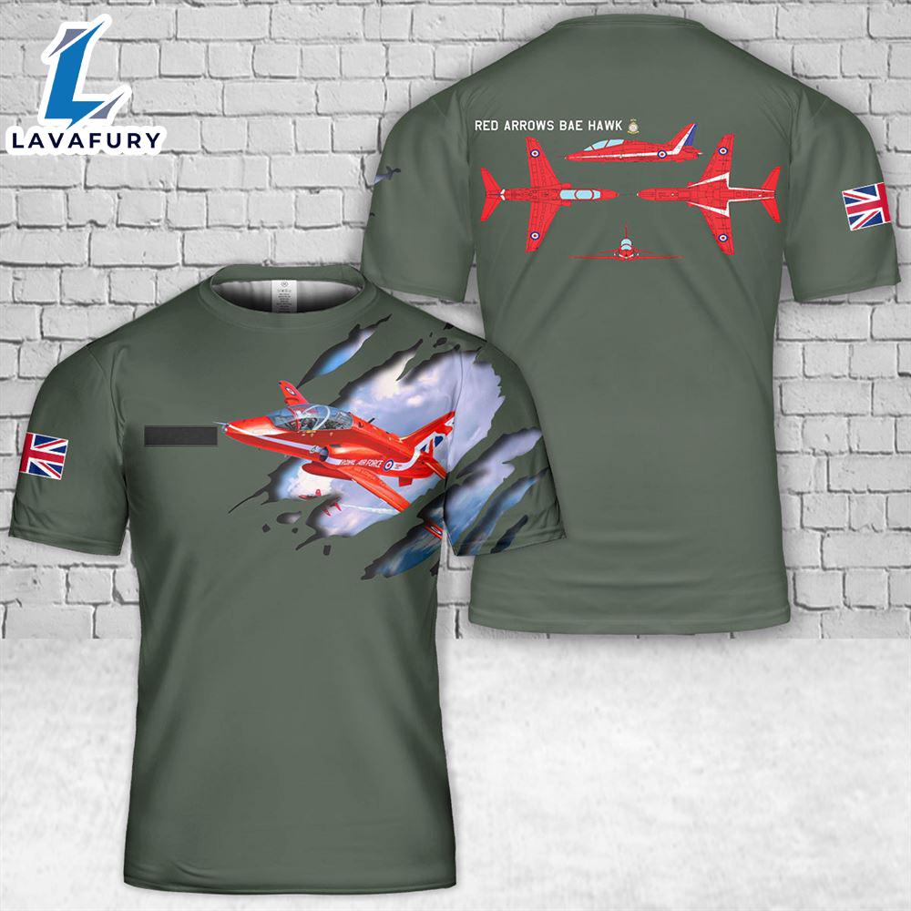 Custom Name Royal Air Force Aerobatic Team Red Arrows BAE HAWK T-Shirt 3D 4th Of July