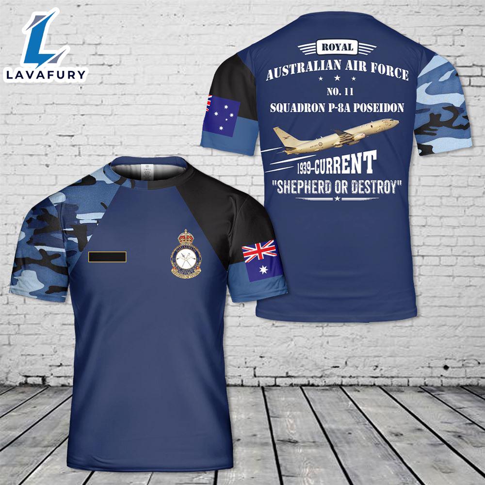Custom Name Royal Australian Air Force No. 11 Squadron P-8A Poseidon 3D T-Shirt 4th Of July