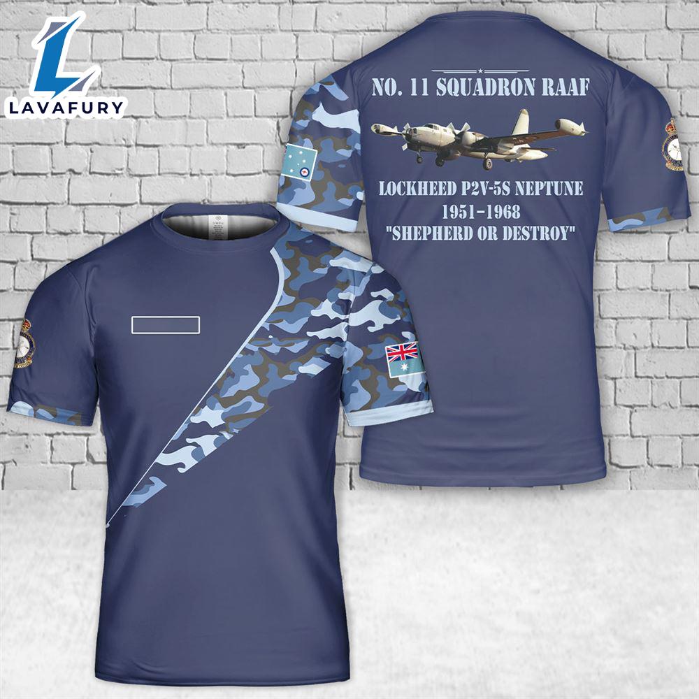 Custom Name Royal Australian Air Force No. 11 Squadron RAAF Lockheed P2V-5S Neptune T-Shirt 3D 4th Of July