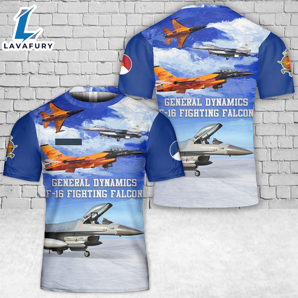 Custom Name Royal Netherlands Air Force F-16 T-Shirt 3D 4th Of July