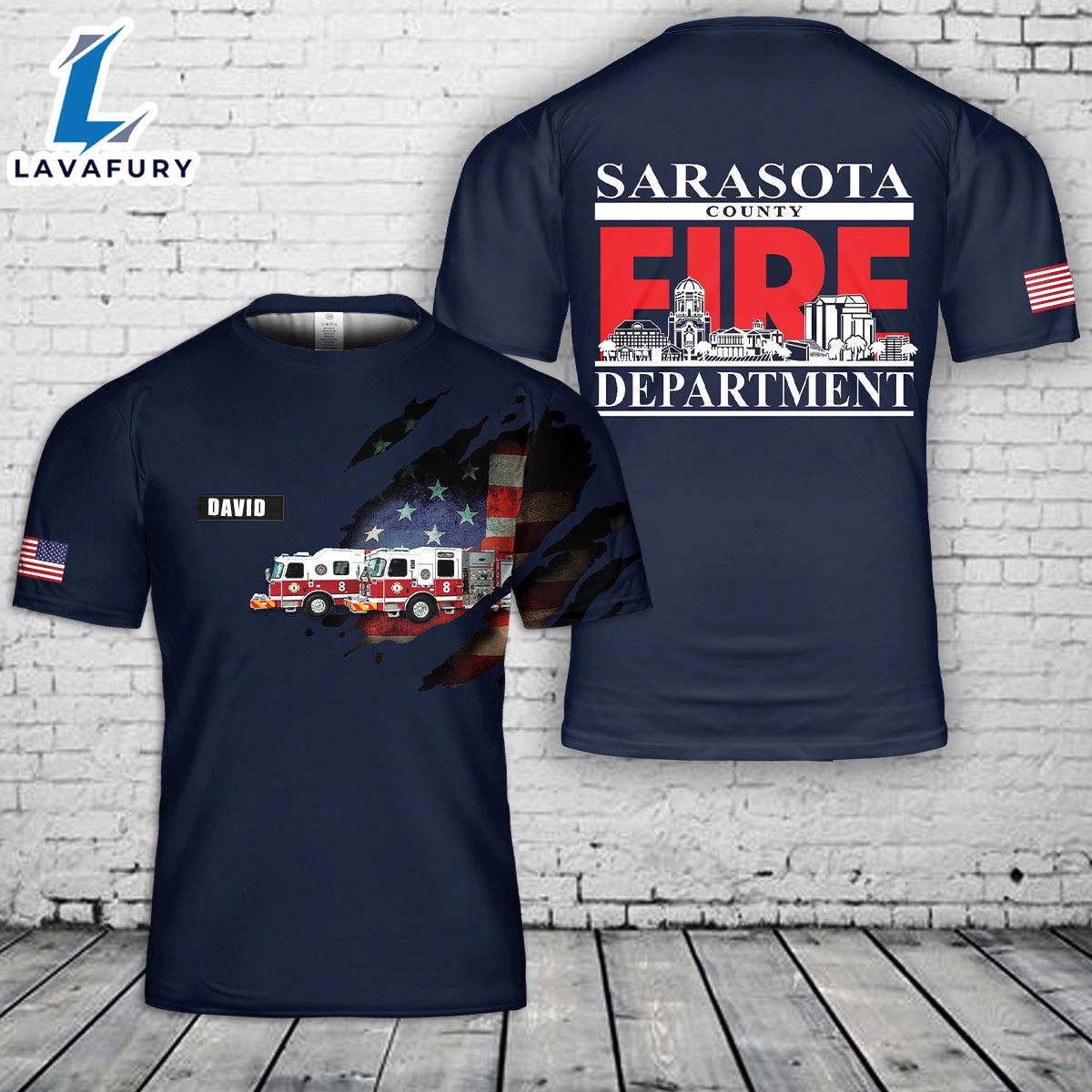 Custom Name Sarasota County Fire Department 3D T-Shirt 1 4th Of July Shirt