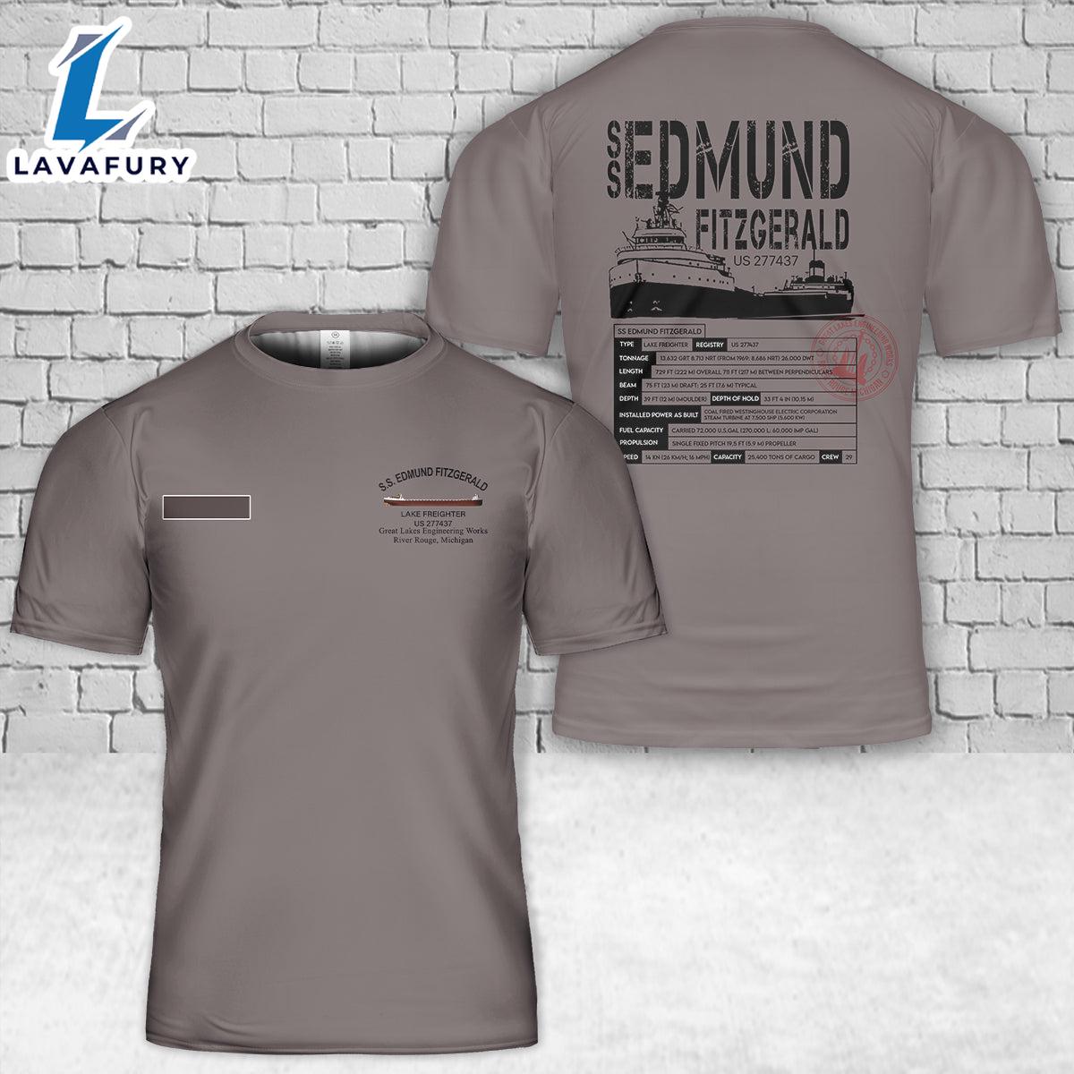 Custom Name SS Edmund Fitzgerald T-Shirt 3D 1 4th Of July Shirt