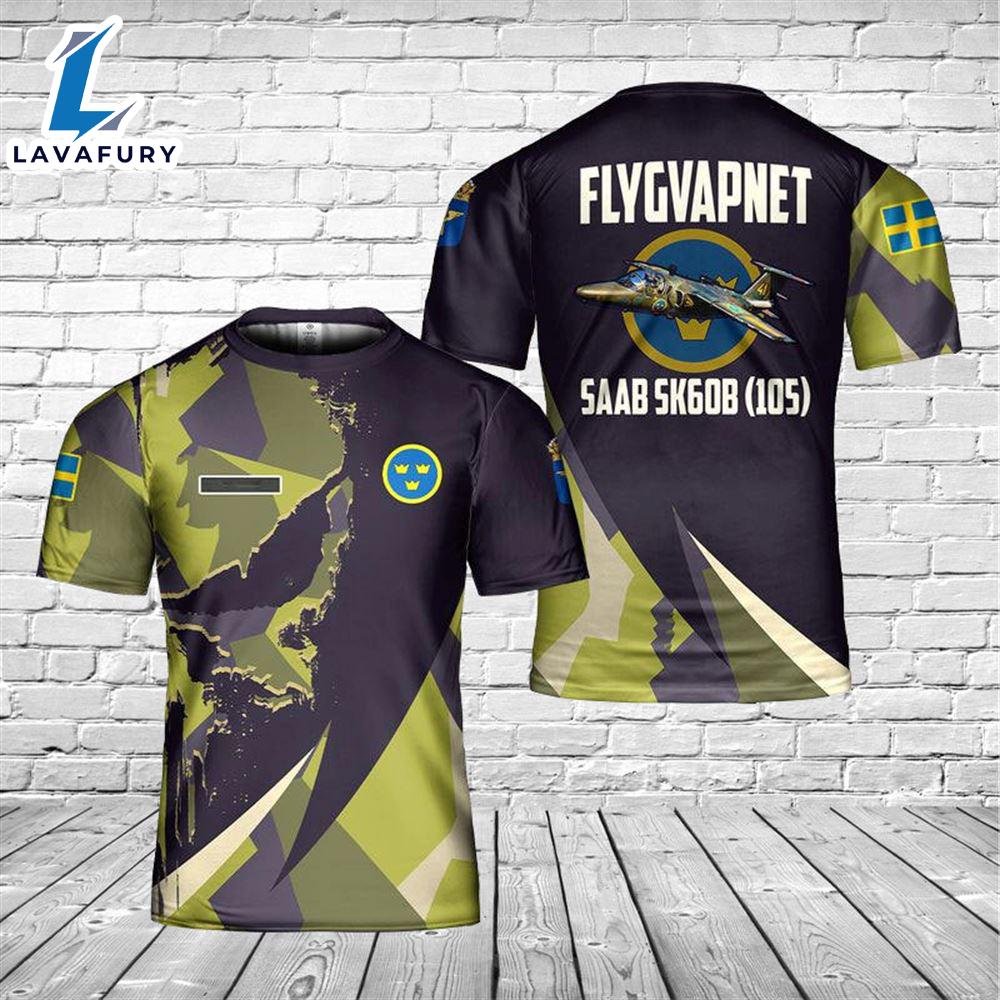 Custom Name Swedish Air Force Flygvapnet Saab Sk60B (105) 3D T-shirt 4th Of July