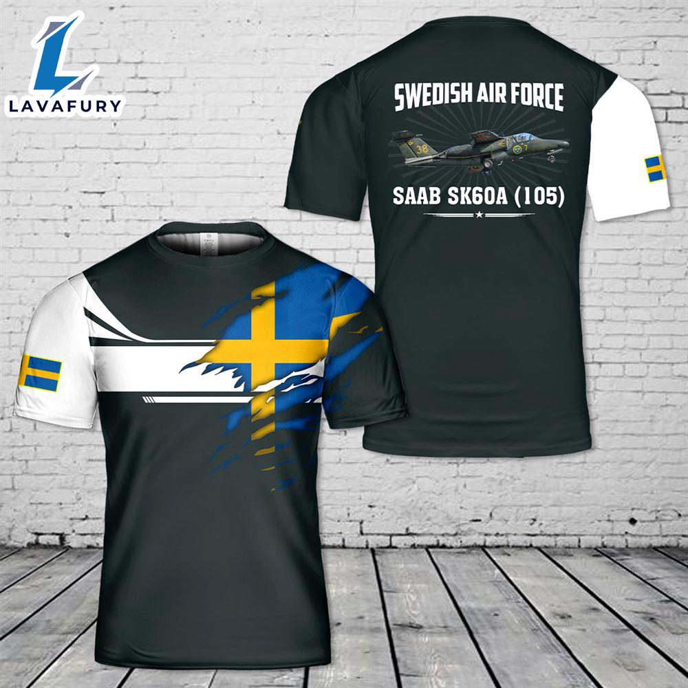 Custom Name Swedish Air Force Saab Sk60A (105) 3D T-shirt 4th Of July