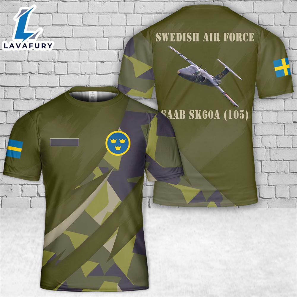 Custom Name Swedish Air Force Saab Sk60A (105) T-Shirt 3D 4th Of July