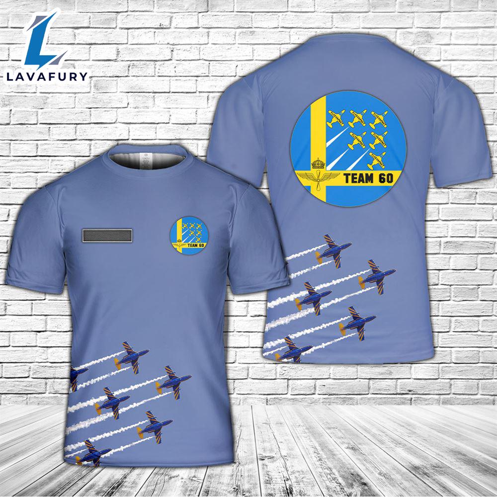 Custom Name Swedish Air Force Team 60 aerobatic demonstration team 3D T-shirt 4th Of July