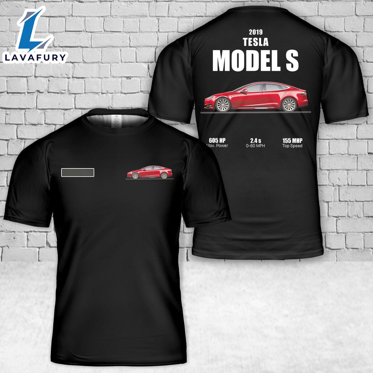Custom Name Tesla Model S T-Shirt 3D 4th Of July Shirt