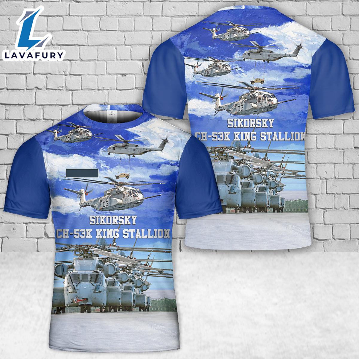 Custom Name United States Marine Corps USMC Sikorsky CH-53K King Stallion T-Shirt 3D 4th Of July Shirt