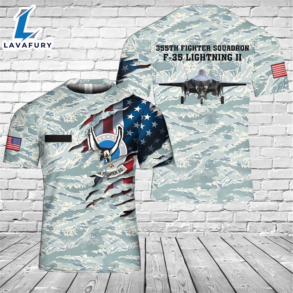 Custom Name US Air Force 355th Fighter Squadron F-35 Lightning II 3D T-shirt 4th Of July