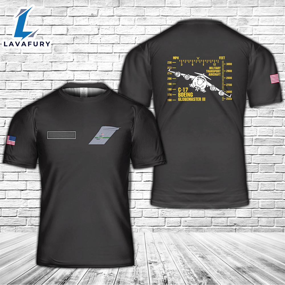 Custom Name US Air Force C-17 Globemaster III Military Transport Aircraft - McChord AFB, Washington T-Shirt 3D 4th Of July