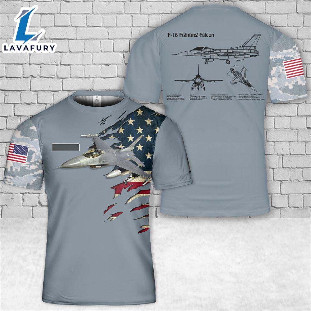 Custom Name US Air Force F-16 Fighting Falcon T-Shirt 3D 4th Of July