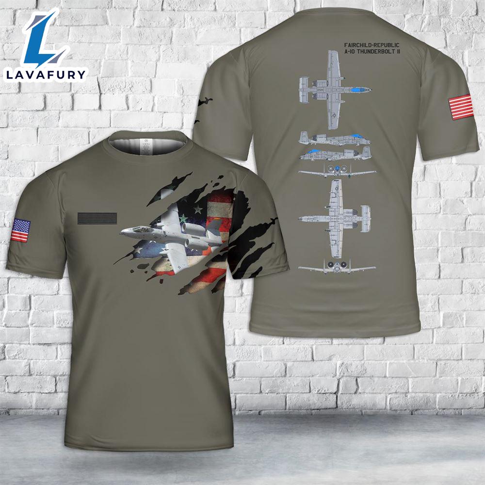 Custom Name US Air Force Fairchild Republic A-10 Thunderbolt II T-Shirt 3D 4th Of July