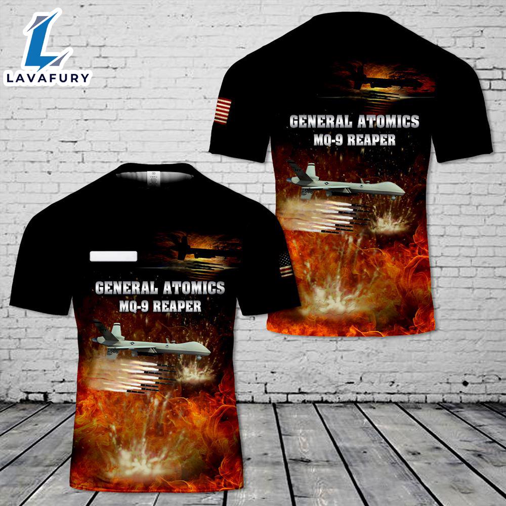 Custom Name US Air Force General Atomics MQ-9 Reaper T-Shirt 3D 1 4th Of July