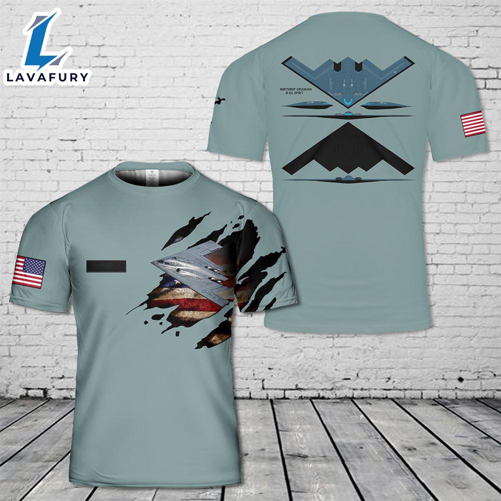 Custom Name US Air Force Northrop Grumman B-2A Spirit T-Shirt 3D 4th Of July