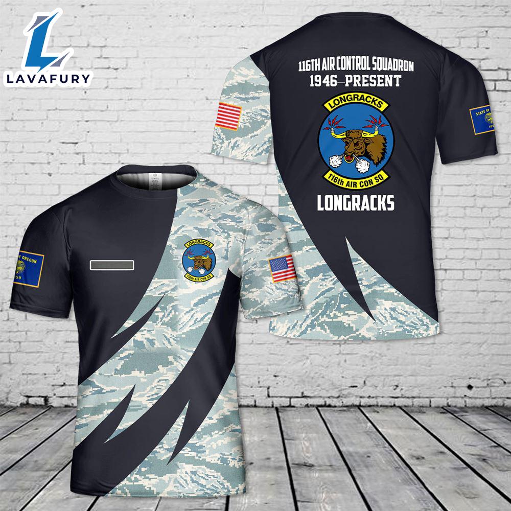 Custom Name US Air Force Oregon Air National Guard, 116th Air Control Squadron T-Shirt 3D 4th Of July