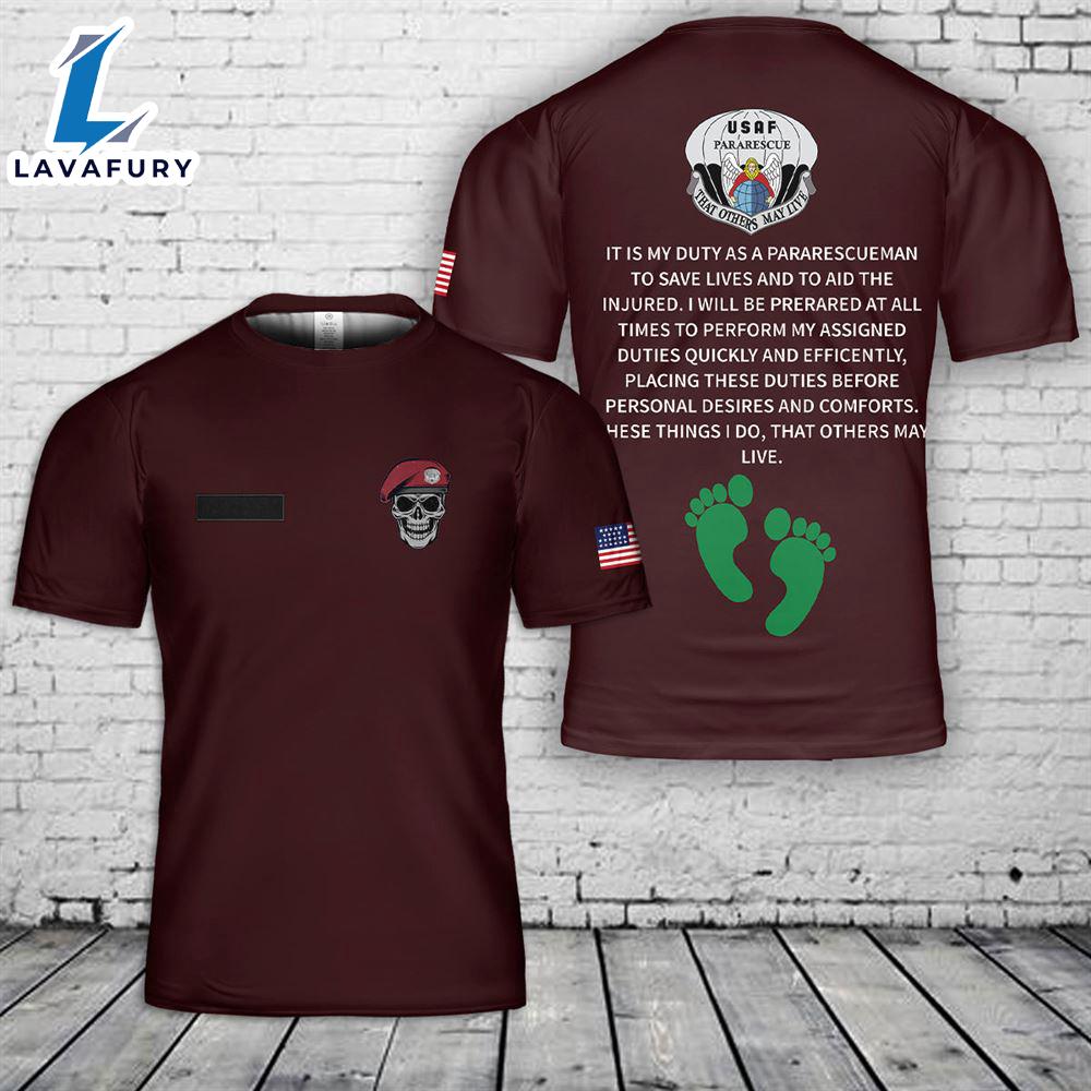 Custom Name US Air Force Special Forces Pararescue T-Shirt 3D 4th Of July