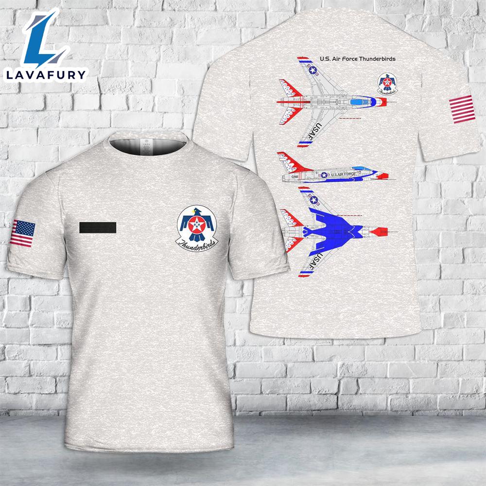 Custom Name US Air Force Thunderbirds F-100 T-Shirt 3D 4th Of July