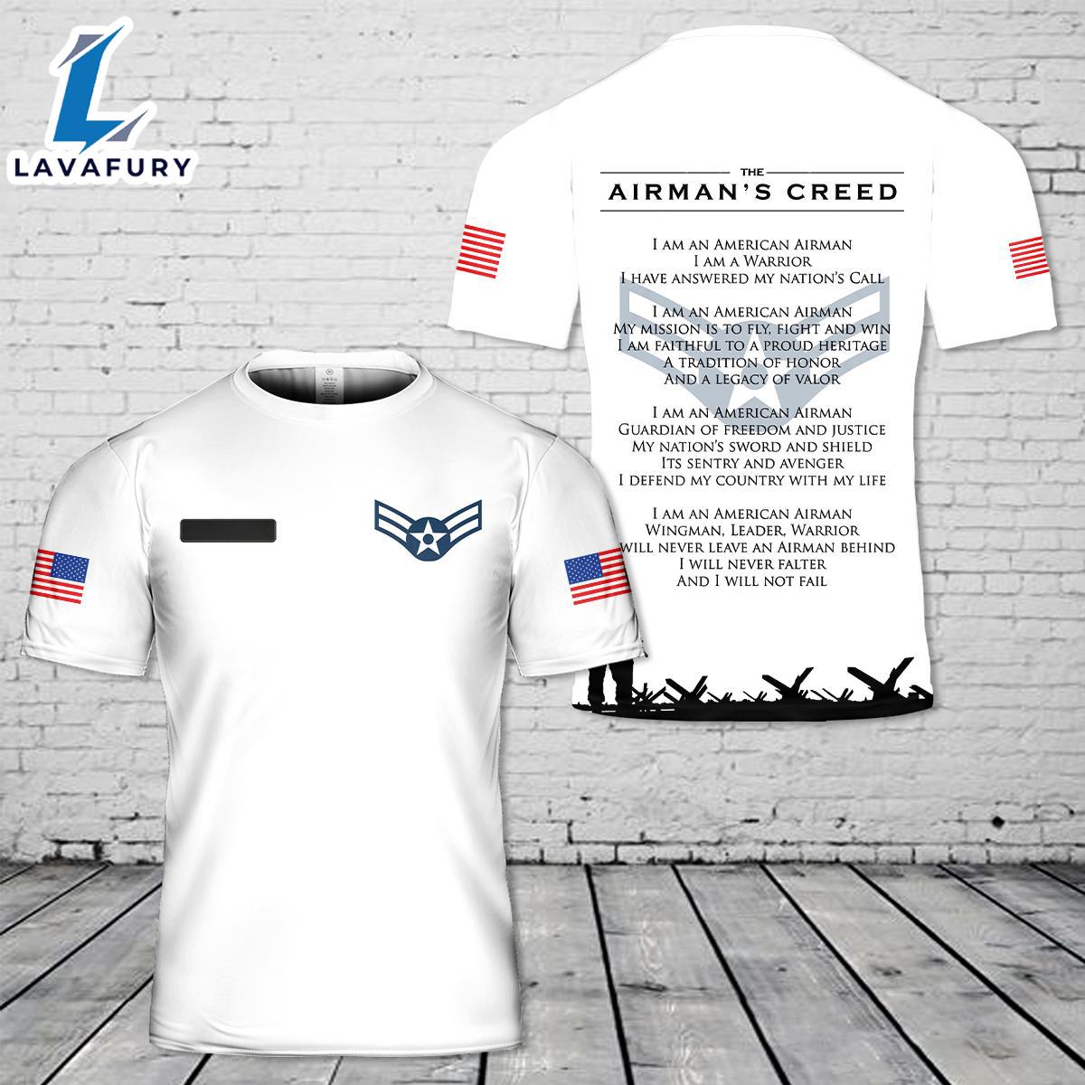 Custom Name US Airman's Creed T-Shirt 3D 4th Of July Shirt